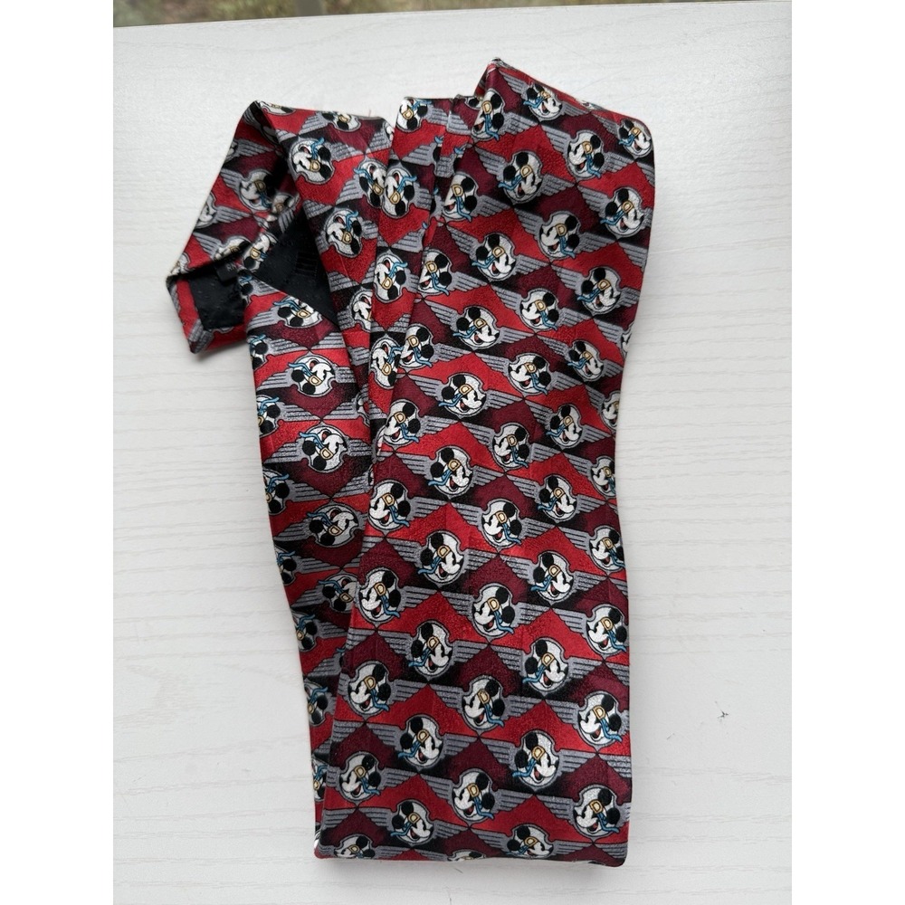 DISNEY Red MICKEY UNLIMITED Men's Necktie Tie MOUSE AVIATOR WINGS AIRPLANE Fly